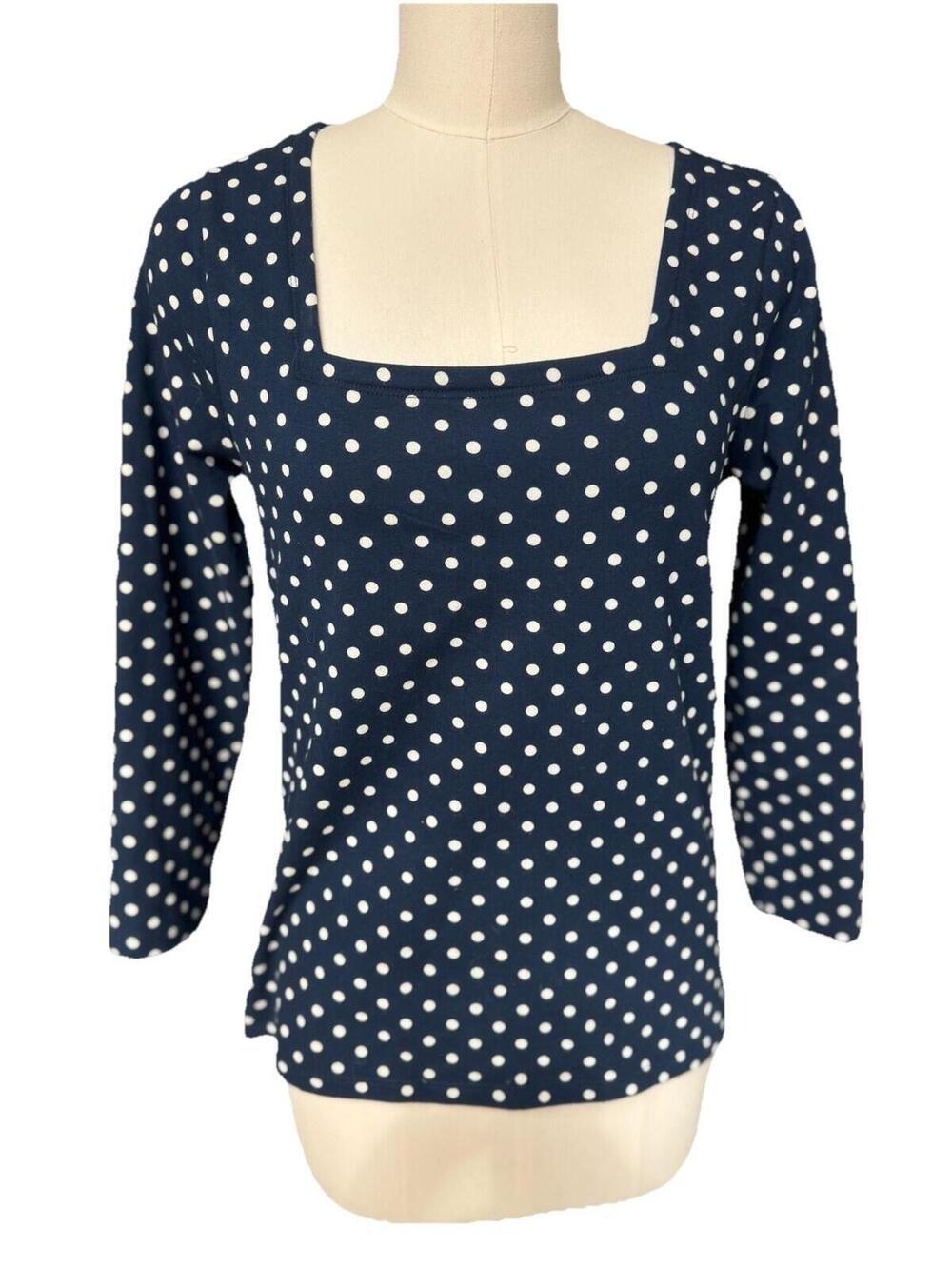 J Crew Black Polca Dot Top Blouse Sz S Square Neck Knit